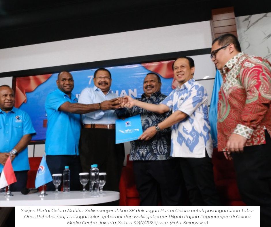 Partai Gelora Resmi Dukung Pasangan Jhon Tabo-Ones Pahabol Di Pilgub Papua Pegunungan